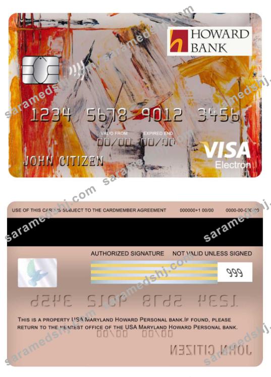 USA Maryland Howard Personal bank visa electron card